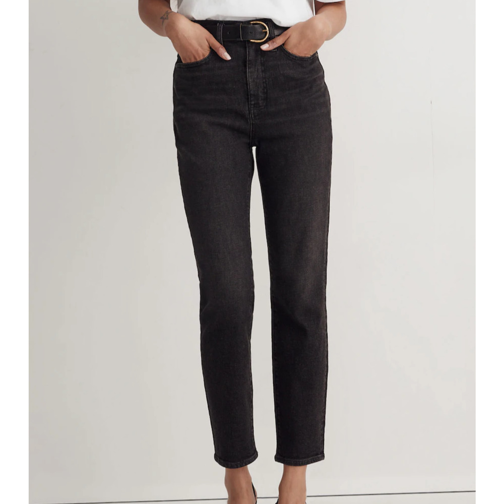 NEW Madewell The Momjean Ankle Jeans Black Hillshore Wash Super High Rise Sz 24